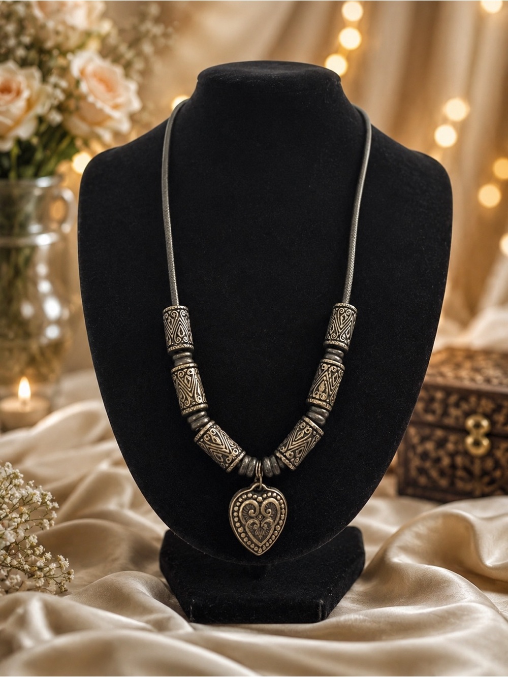 Antique silver heart pedant necklace